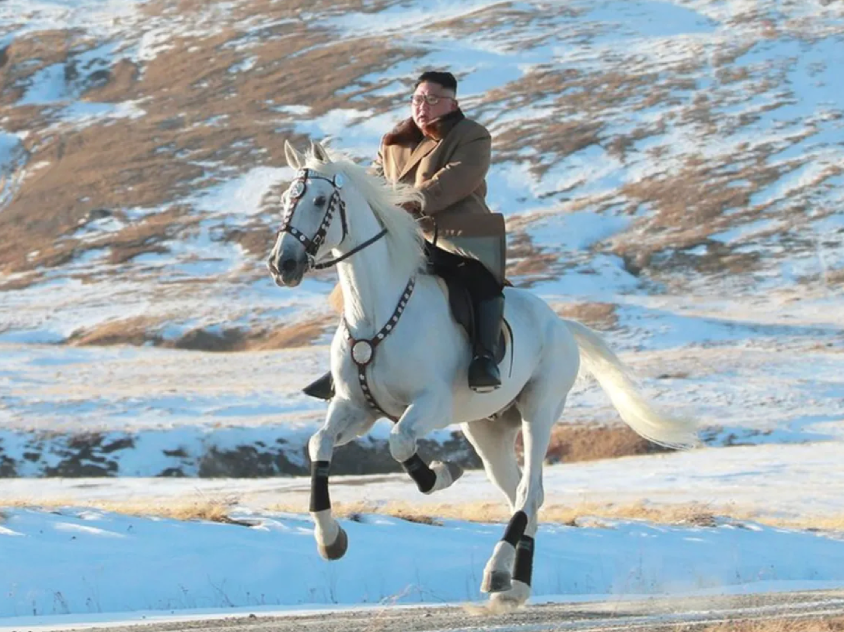Kim Jong-un on a white horse