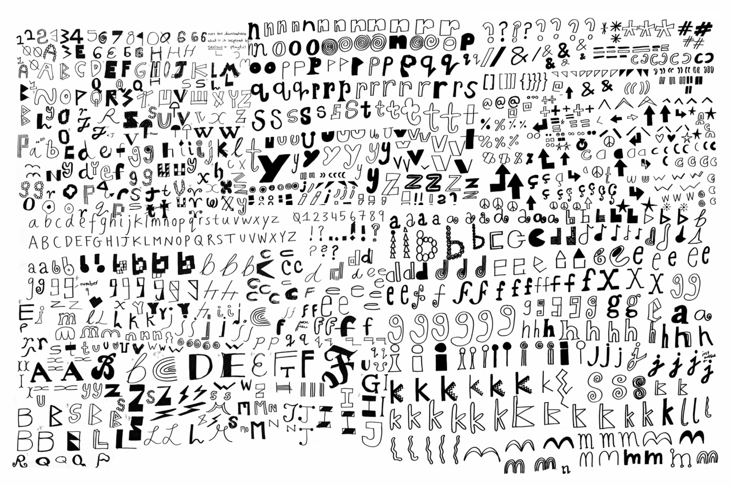 Nonsense — black-and-white collage of hand-drawn letters, numbers, and symbols